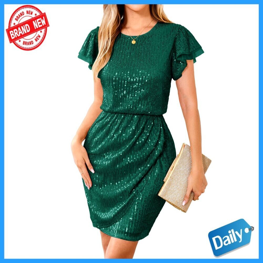 Sparkly Sequin Cocktail Dress Cap Sleeves Elegant Party Holiday Glitter